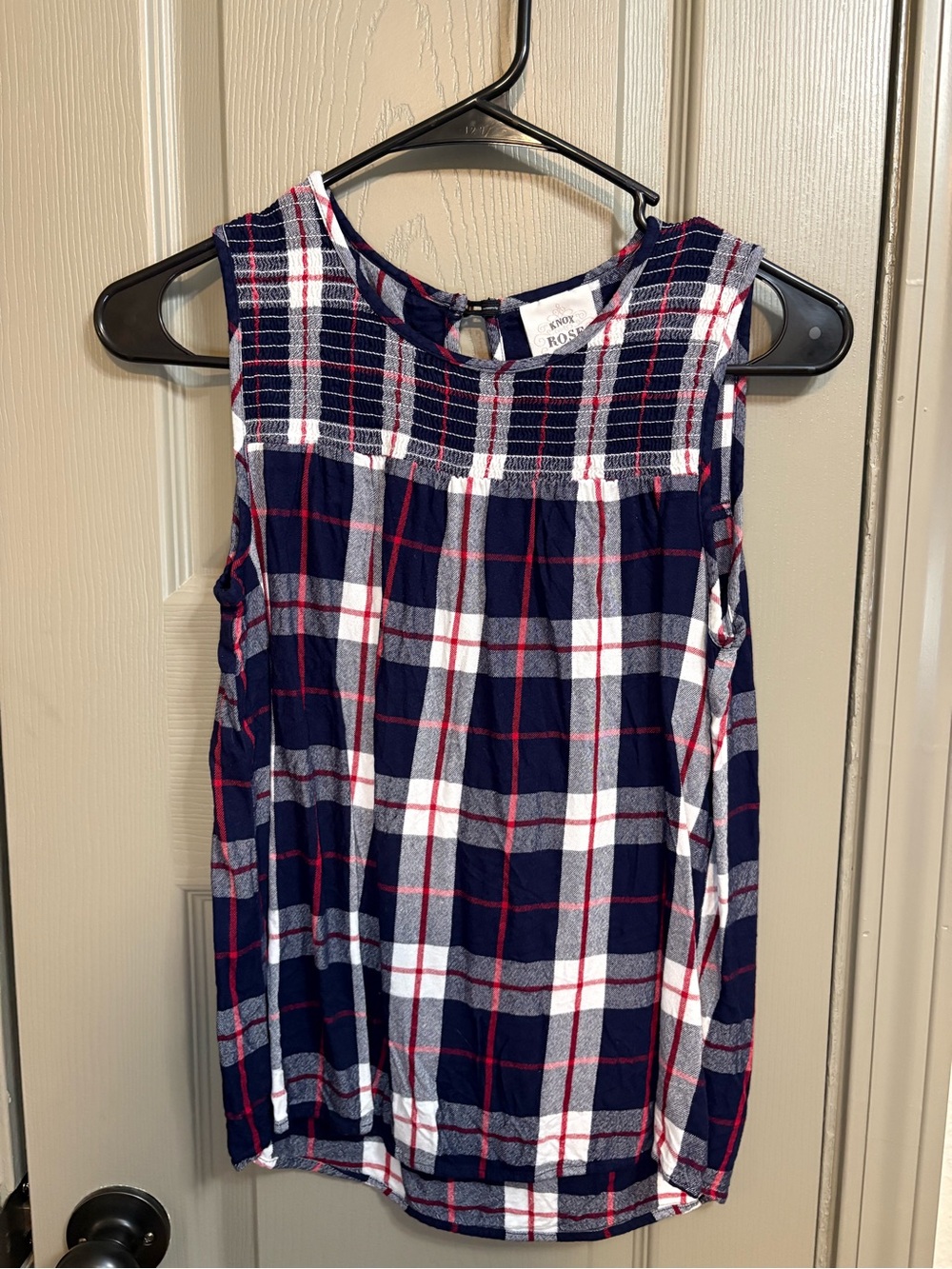 Knox Rose Navy White Red Plaid Sleeveless Tank